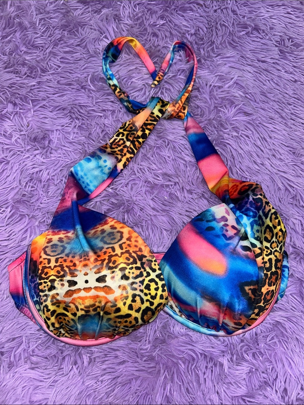 VENUS Multicolor Tie-Dye & Animal Print Bikini Top